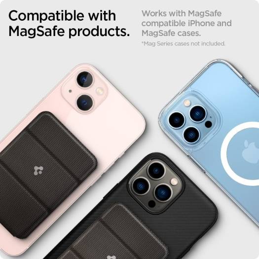 Fold-flat card holder stand for iPhone with magnetic grip