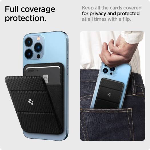 Premium magnetic snap-on cardholder with stand feature