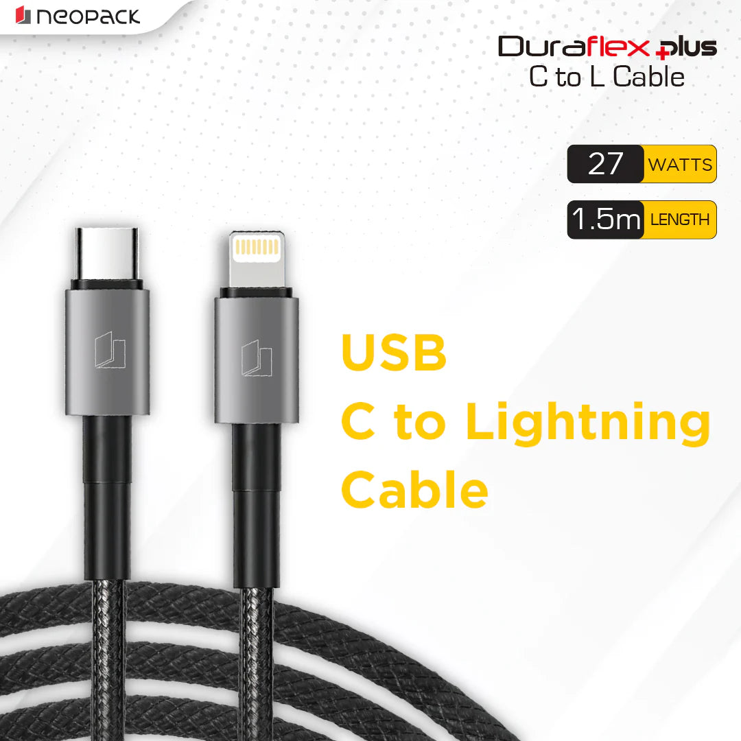Neopack Duraflex Plus USB-C to Lightning Braided Cable – 27W PD, 1.5m