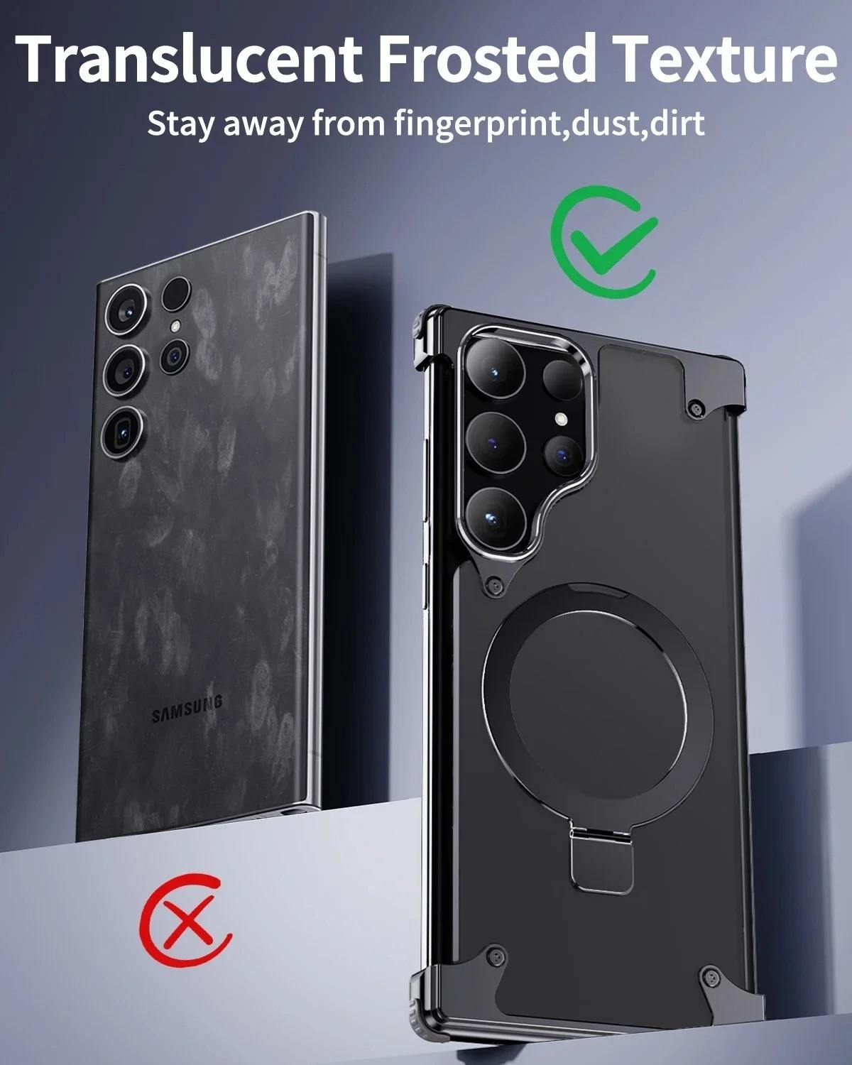 Alloy frame Samsung case with magnetic ring and raised bezels