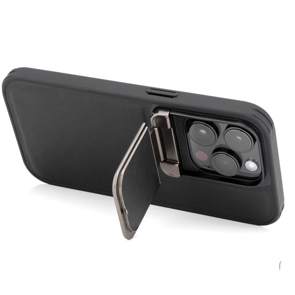 Magnetically locking stand case for iPhone with raised edge protection