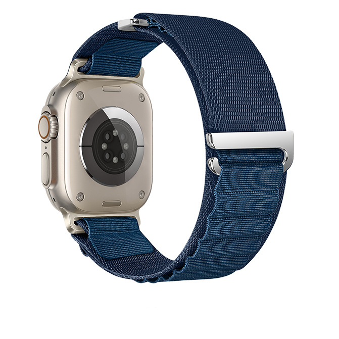 Durable woven Apple Watch strap in deep blue with loop fastening