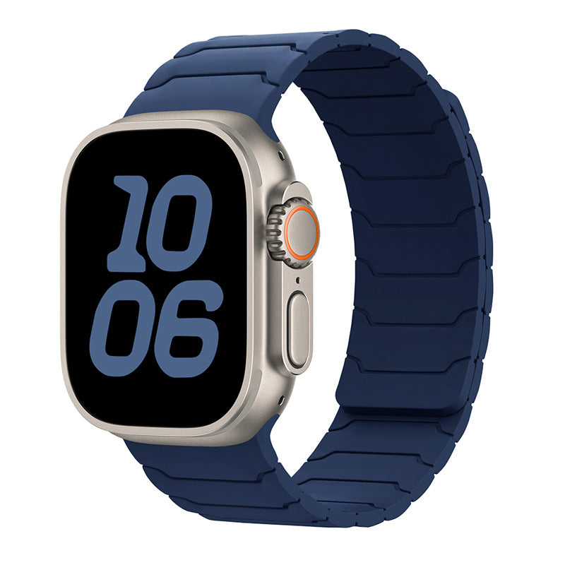 Minimalist Apple Watch band with bold metallic elegance