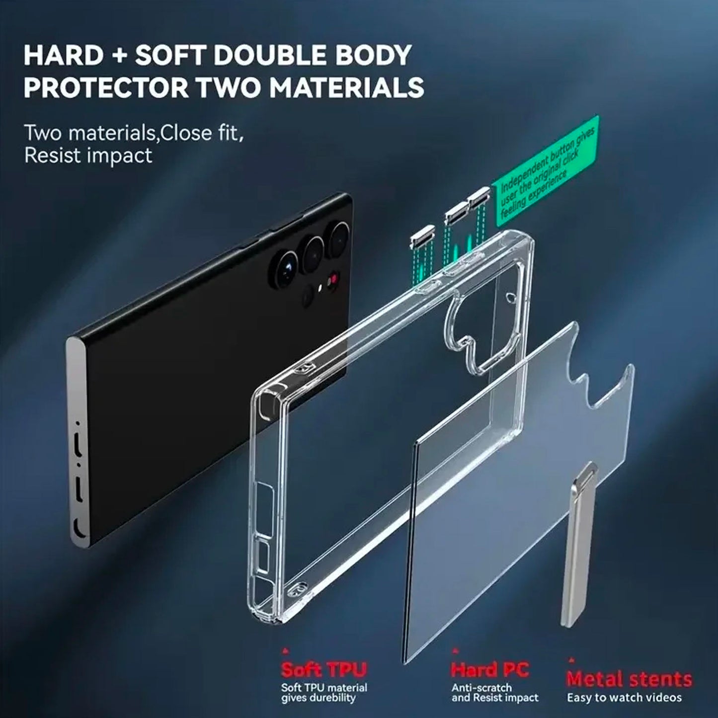 Ultra-slim clear case with built-in stand for S23 Ultra