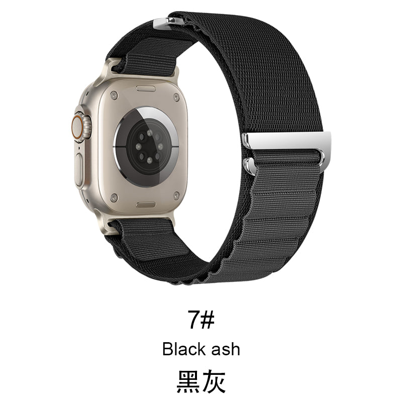 Blue nylon Apple Watch strap with easy hook-loop closure system