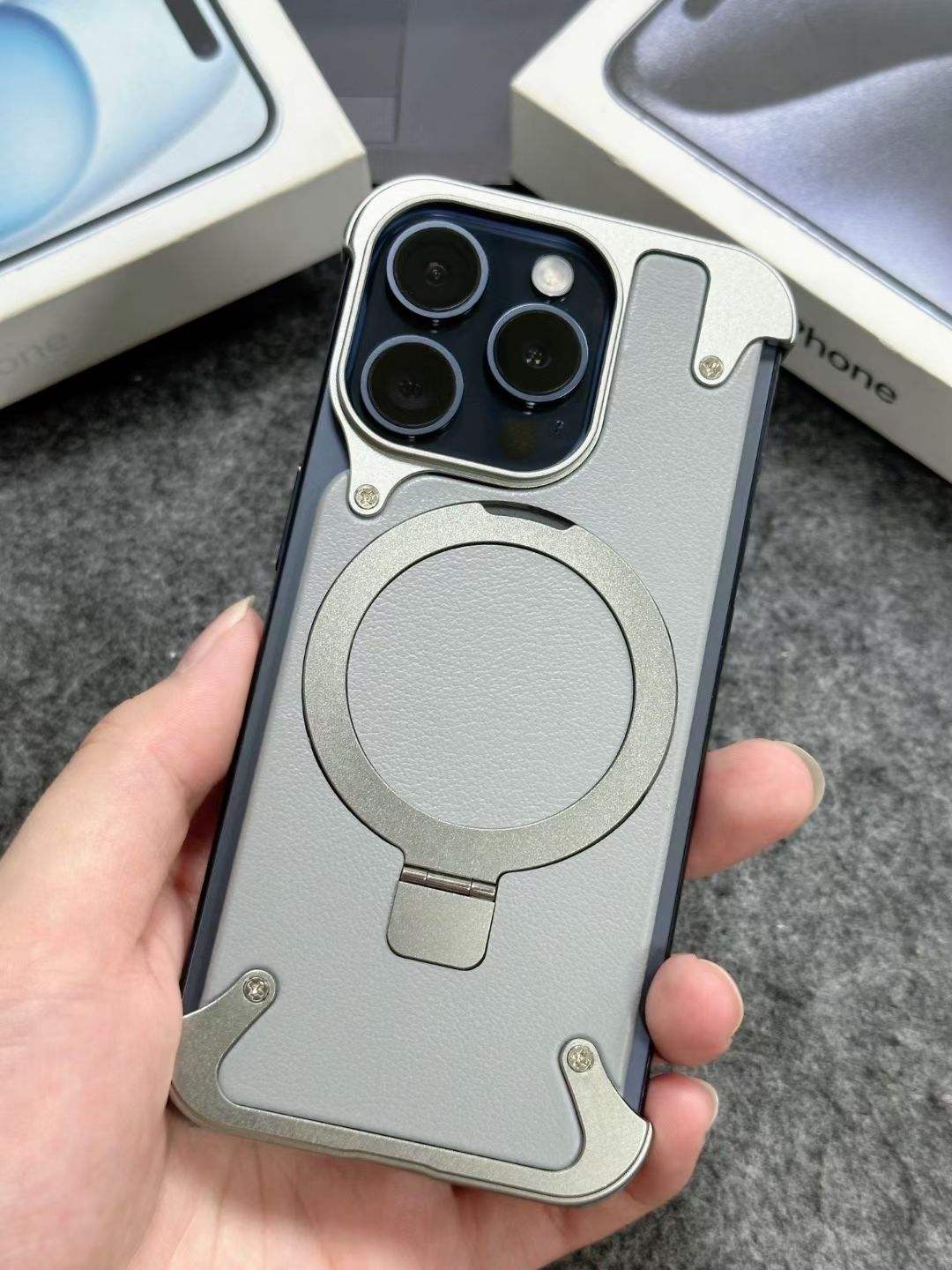 Textured grip metal bumper case for iPhone 15 Pro in India