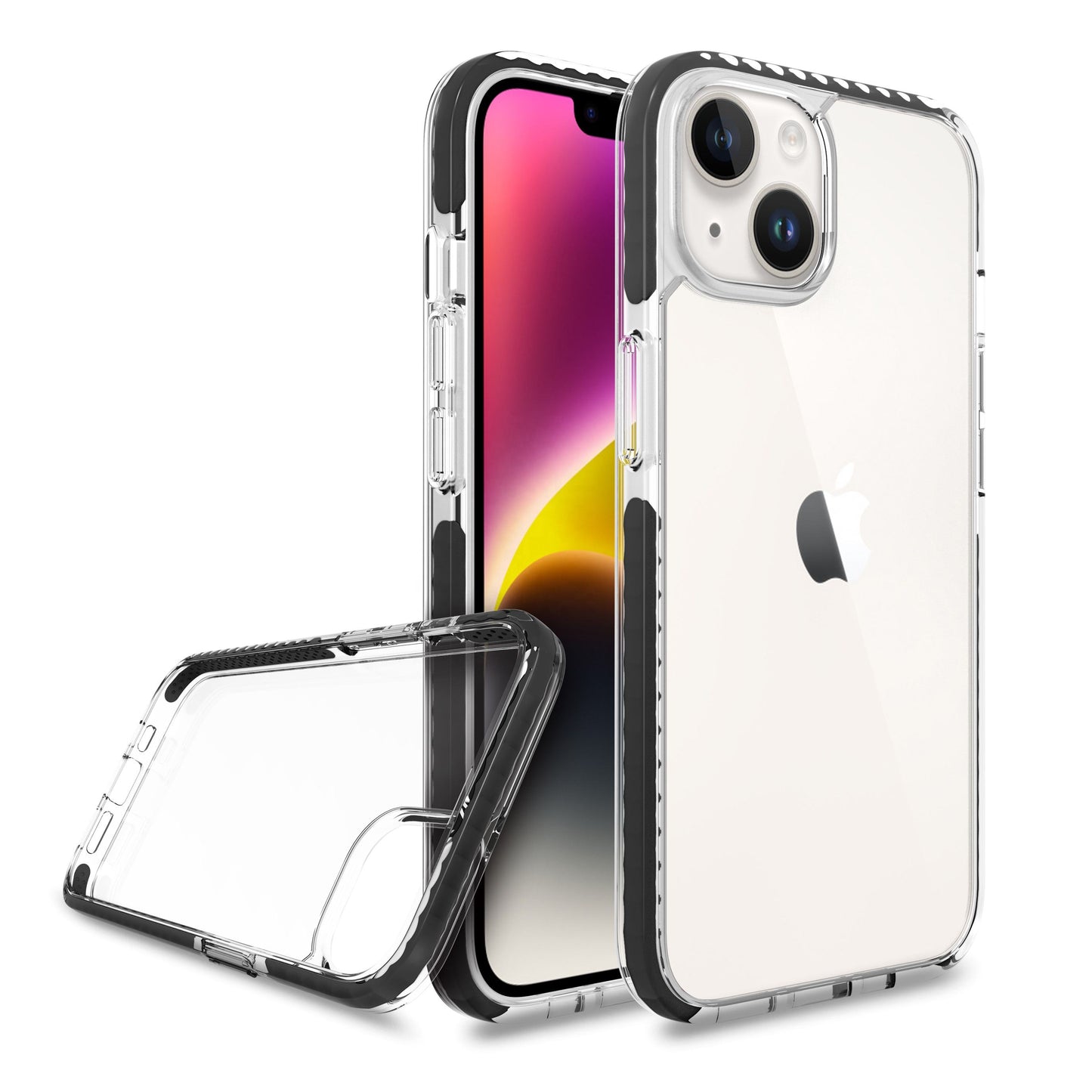 iPhone inside a drop-resistant clear case with reinforced corners
