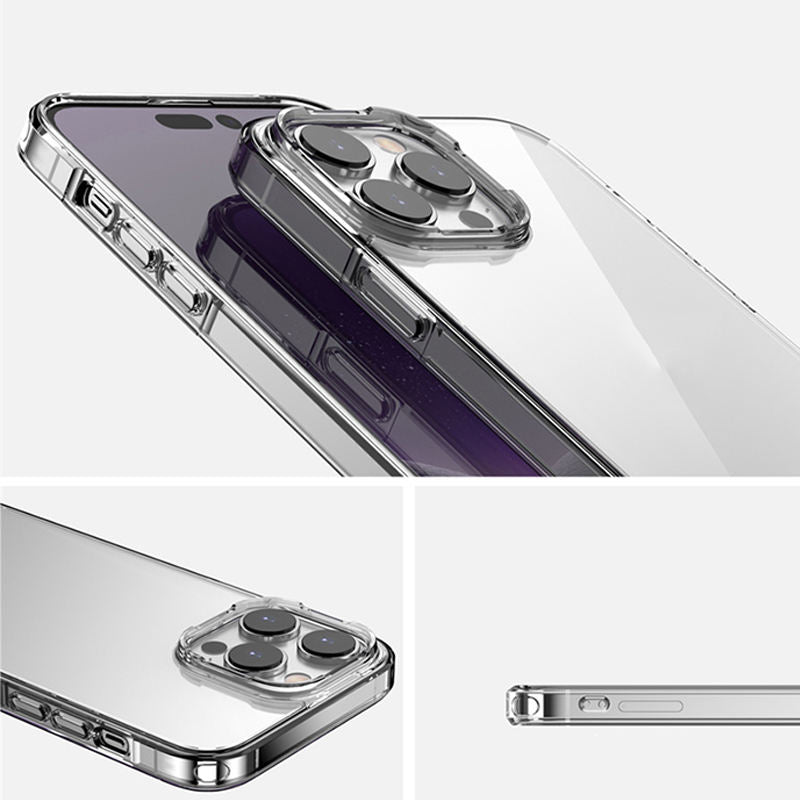 Smoky black clear iPhone case close-up showing raised edges around camera for extra lens protection