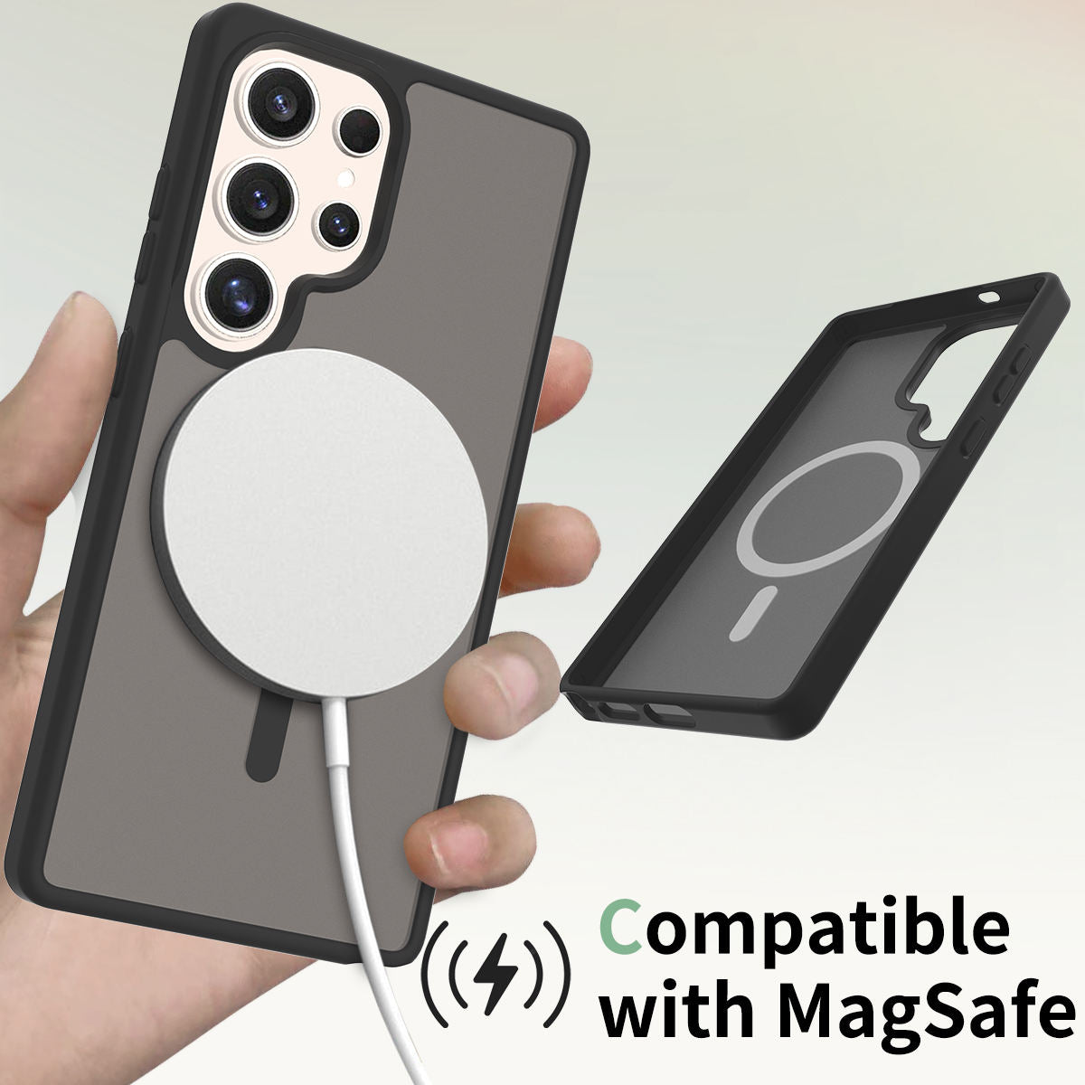 Shock-absorbing Samsung cover with built-in magnetic ring for MagSafe