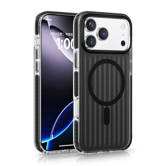 Protective MagSafe case on iPhone 17 highlighting slim design with military-grade drop resistance