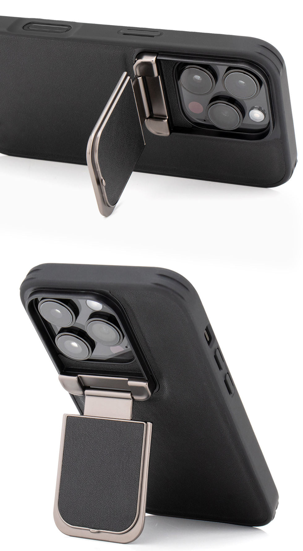 iPhone cover with built-in lens protector and magnetic stand support