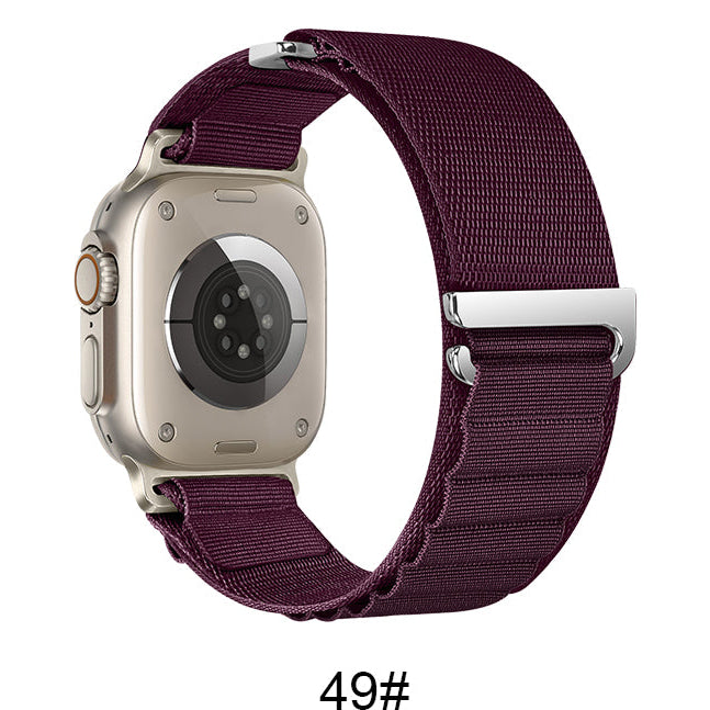 Seamless hook-loop Apple Watch band with rugged textile finish