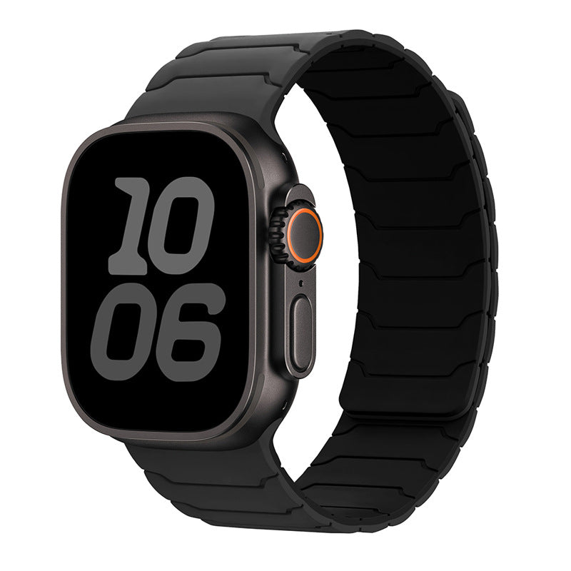 Tech-style Apple Watch strap with buckle-free wearability