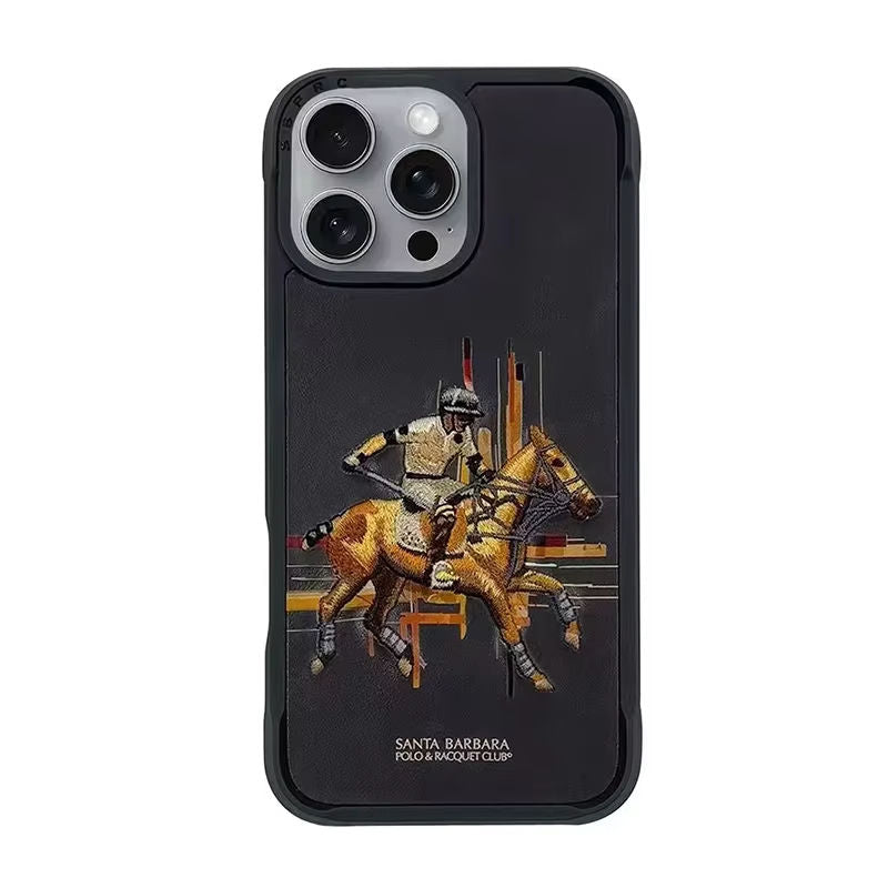Premium iPhone case with stitched artwork and shockproof frame