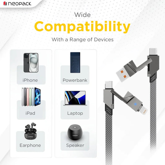 Neopack Almighty 4-in-1 Fast Charging Cable – 66W Braided Nylon