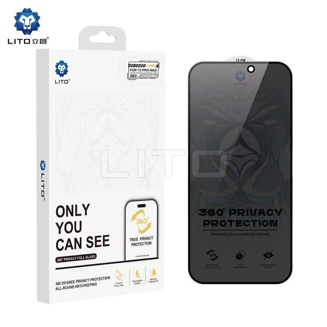 LITO 360 privacy tempered glass for iPhone 13 to 16 Pro Max
