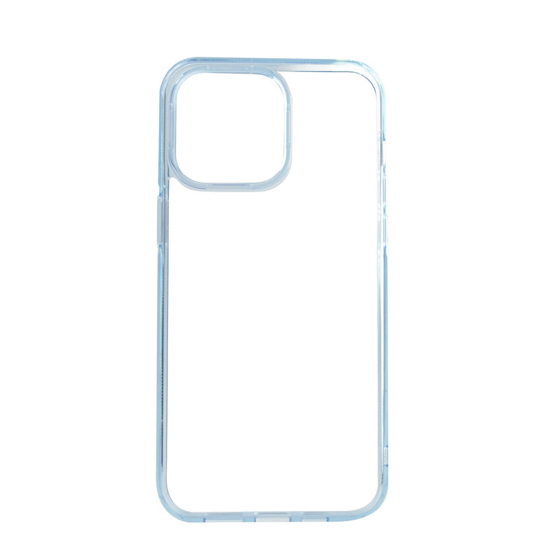 Soft blue bumper iPhone case showing grippy textured edges for anti-slip handling