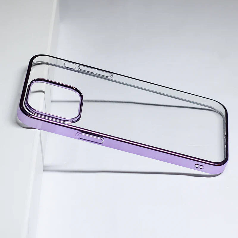 Hard clear back panel for iPhone with metallic border and snug fit