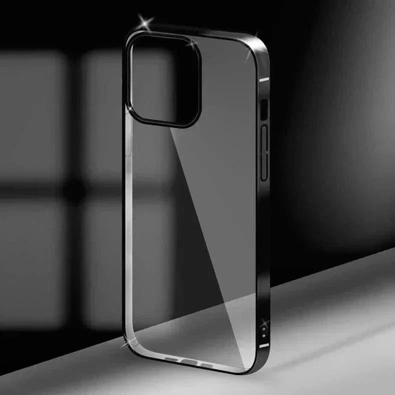 Slim-fit iPhone case with colored metallic frame and scratch resistance