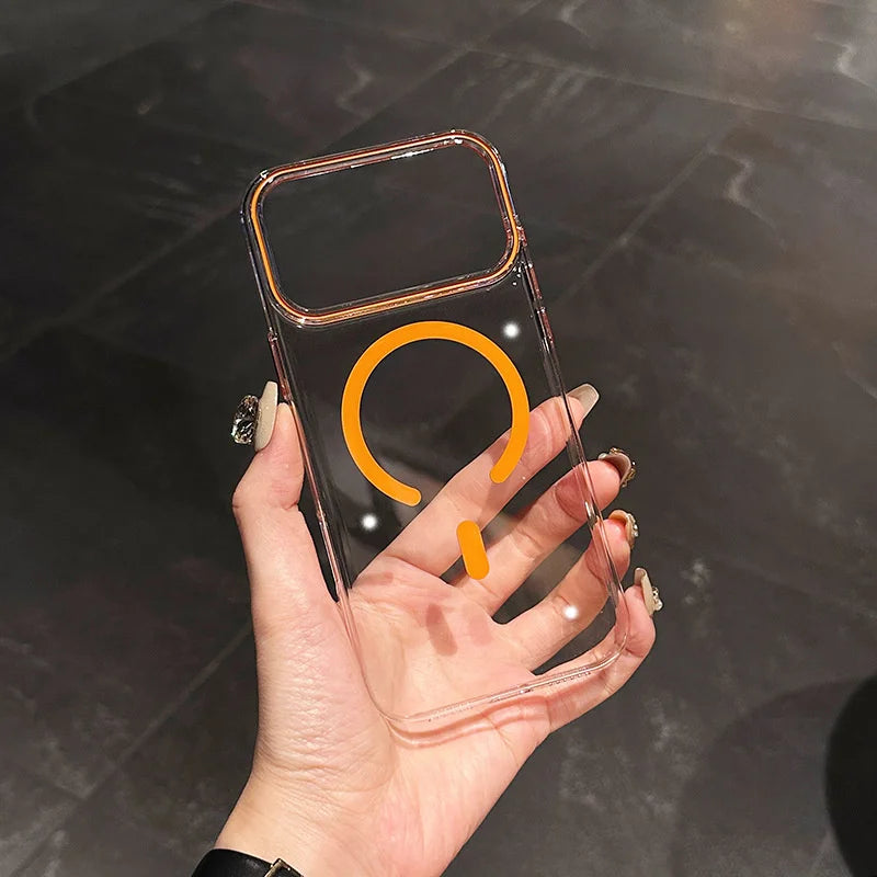 OrbitShield clear MagSafe iPhone case with orange ring