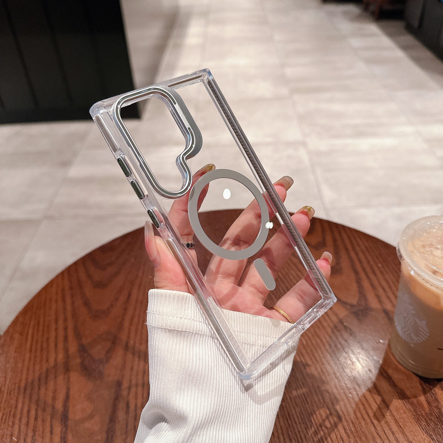Shockproof clear magnetic case for Samsung S24 Ultra with MagSafe ring