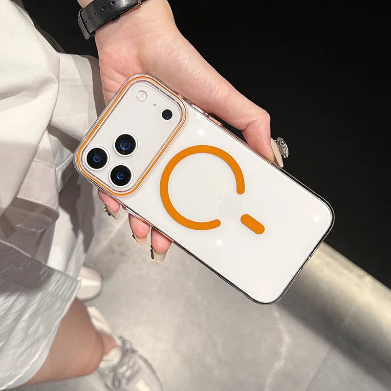 OrbitShield iPhone MagSafe case with scratch-resistant transparent design