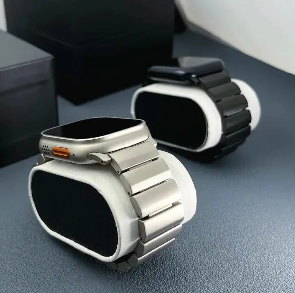Luxury metal link bracelet compatible with multiple Apple Watch sizes