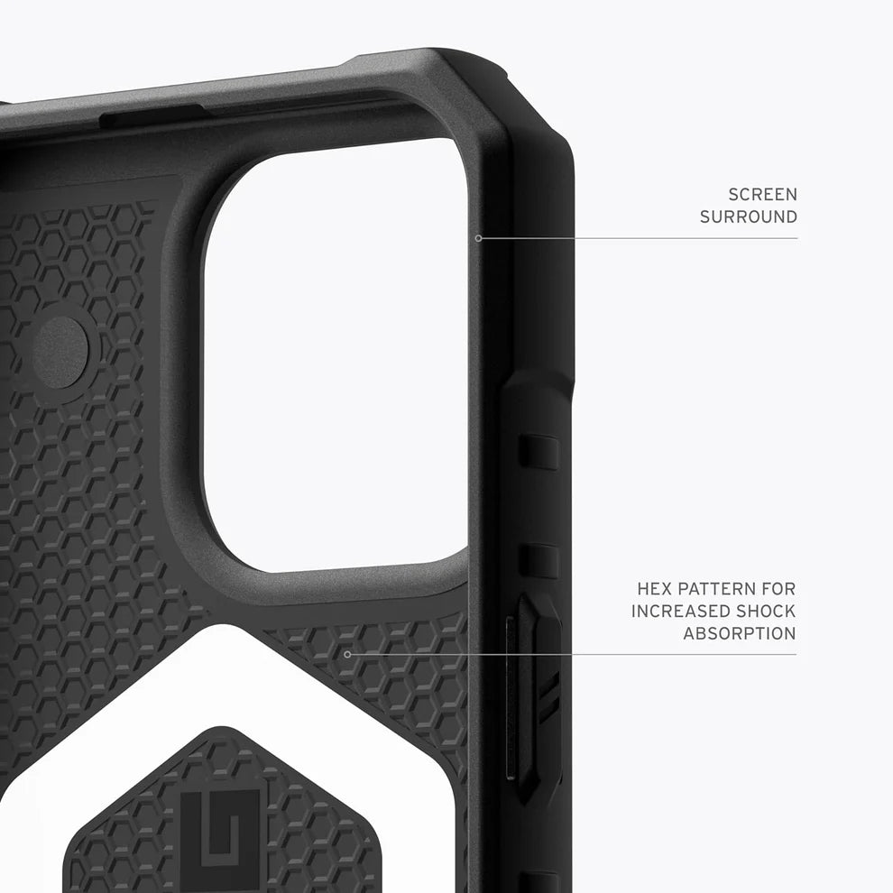 Shockproof iPhone case with textured grip and raised bezels

