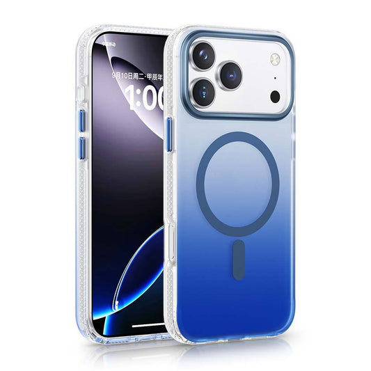 Gradient MagSafe iPhone case with frosted blue fade design