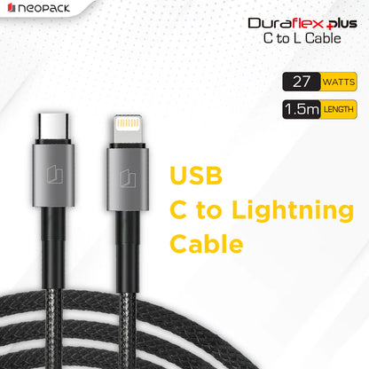 Neopack Duraflex Plus USB-C to Lightning Braided Cable – 27W PD, 1.5m