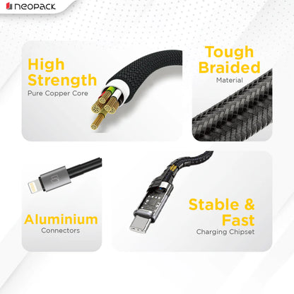Neopack Duraflex Plus USB-C to Lightning Braided Cable – 27W PD, 1.5m
