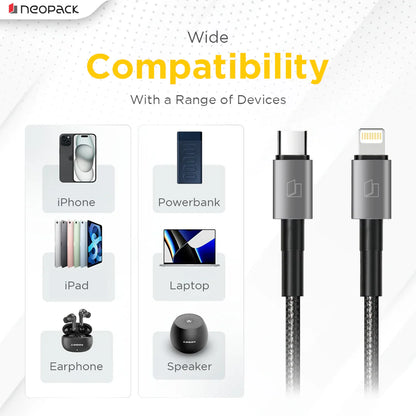 Neopack Duraflex Plus USB-C to Lightning Braided Cable – 27W PD, 1.5m