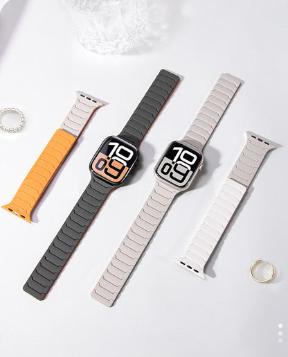 Sleek magnetic Apple Watch strap with segmented metallic finish

