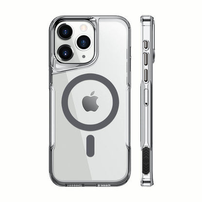 CoreRing Clear iPhone case with bold orange MagSafe ring and side grip


