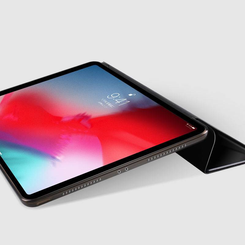 Typing mode angle – iPad resting on SlateWrap folio stand

