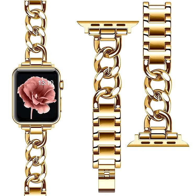Gold chain-style Apple Watch band with scratch-resistant finish

