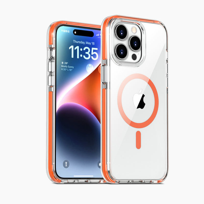 Lightweight iPhone MagSafe case with soft borders and rigid back panel

