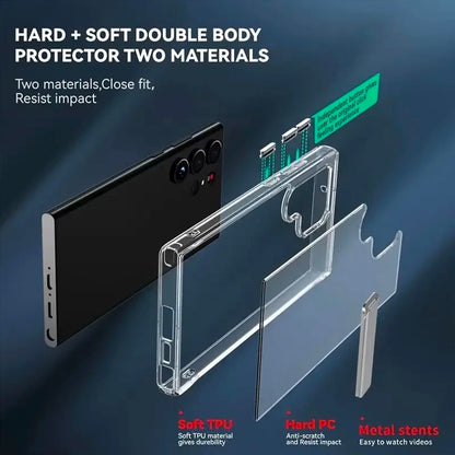 Ultra-slim clear case with built-in stand for S23 Ultra

