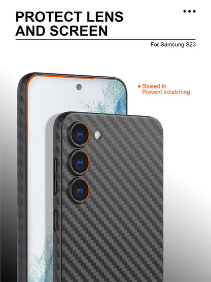 Smartphone with a protective case on a white background, emphasizing screen and lens protection.