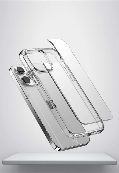Shockproof black-tinted iPhone case showing anti-drop corners and impact-resistant soft TPU edges