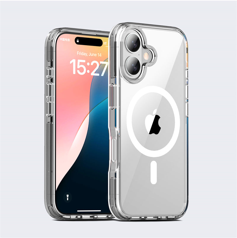 Durable transparent cover for iPhone 16 with shock-proof corner design

