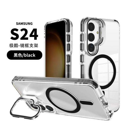 Close-up of raised camera lens protector on clear Samsung MagSafe case


