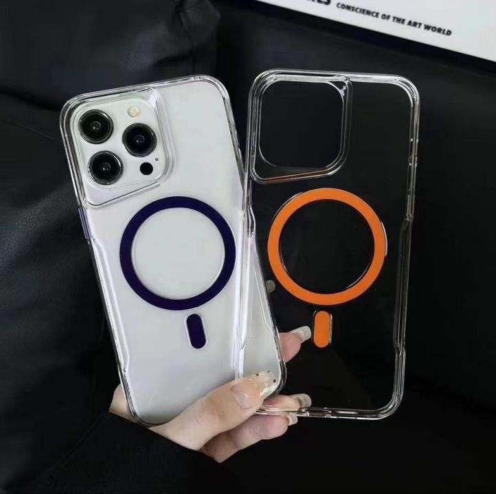 Transparent iPhone case on hand – showing MagSafe compatibility in action

