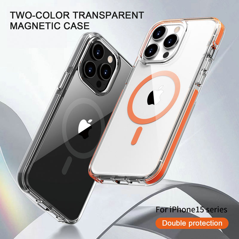 iPhone case with reinforced corners and built-in magnetic charging ring

