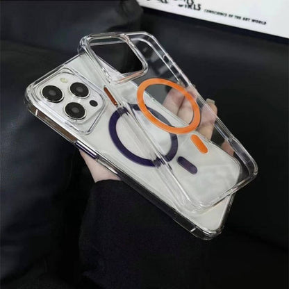 Top angle of iPhone with white CoreRing case showing MagSafe ring

