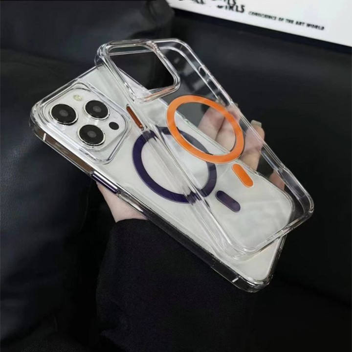 Top angle of iPhone with white CoreRing case showing MagSafe ring

