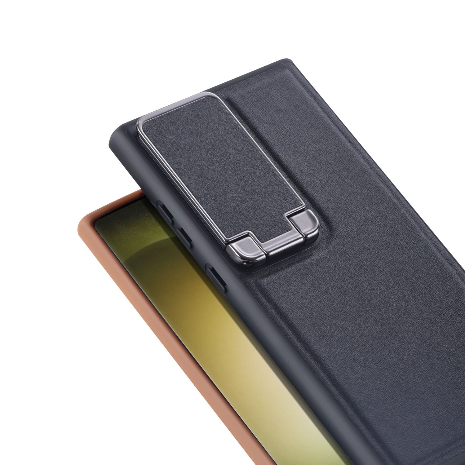 Slim-fit protective cover for Galaxy phones with lens locking stand

