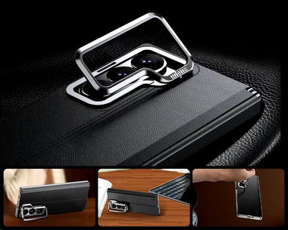 Premium foldable Samsung case with magnetic alignment and vegan leather

