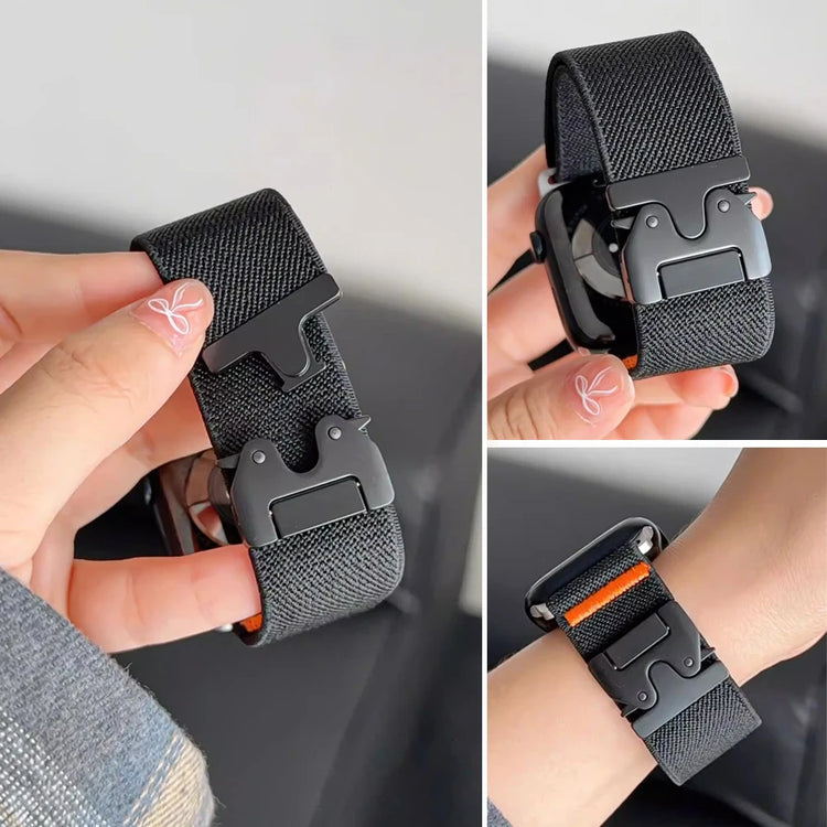 Apple Watch band with orange-accent interior and durable build

