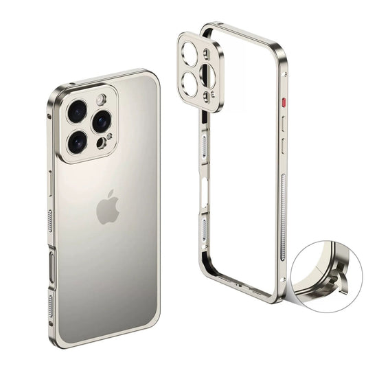 Lumetrix metal frame case for iPhone 16 Pro Max in titanium finish

